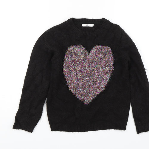 M&S Girls Black   Pullover Jumper Size 11-12 Years  - Heart