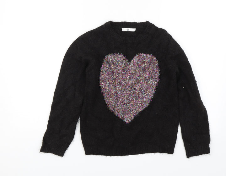 M&S Girls Black Pullover Jumper Size 11-12 Years - Heart