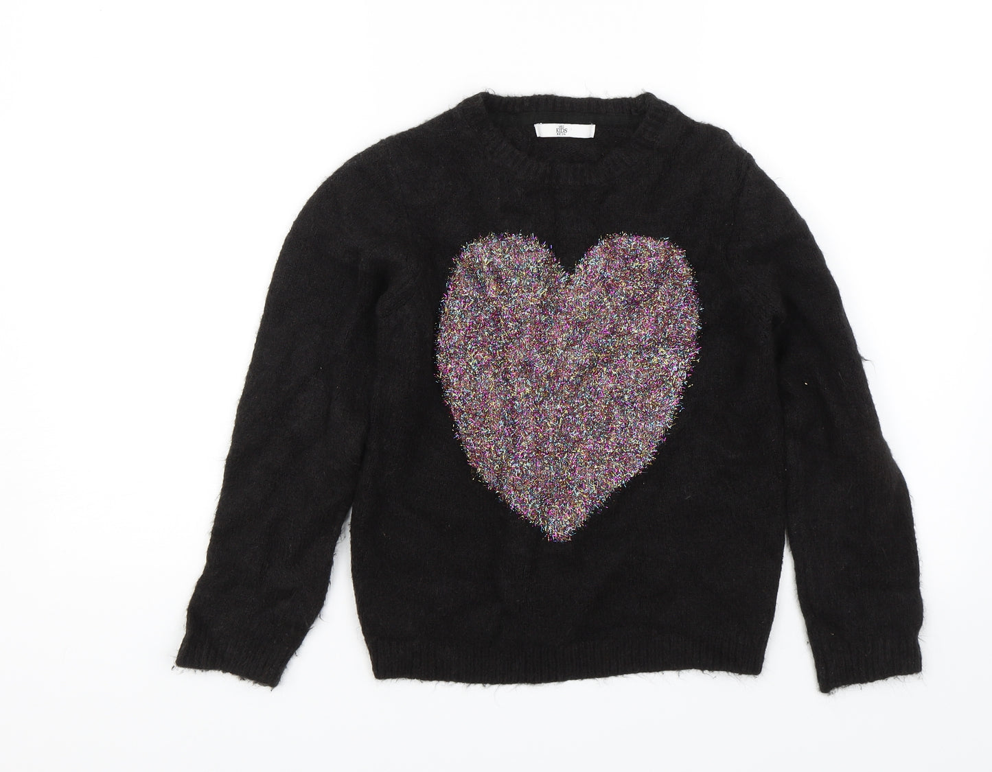 M&S Girls Black   Pullover Jumper Size 11-12 Years  - Heart