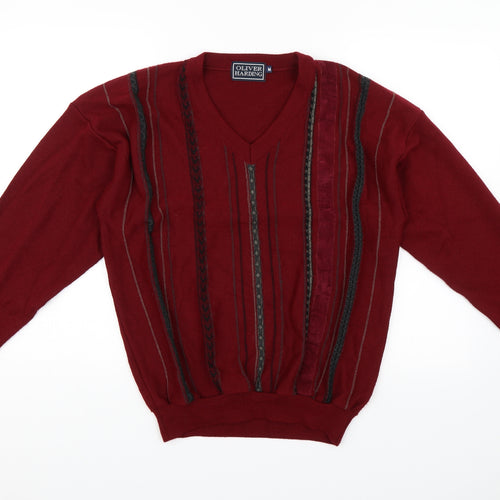 Oliver Harding Mens Red Striped  Pullover Jumper Size M
