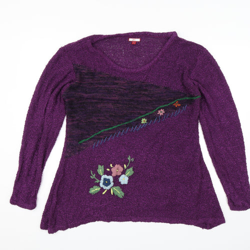 Joe Browns Womens Purple Floral  Pullover Jumper Size 18