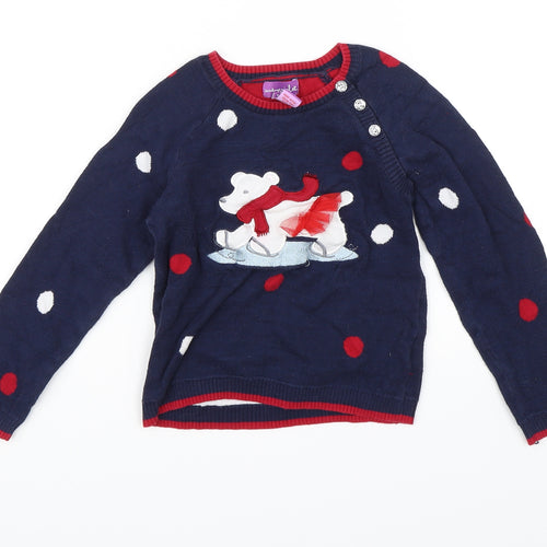 Shrinking Violet Girls Blue Polka Dot  Pullover Jumper Size 4-5 Years  - Polar Bear