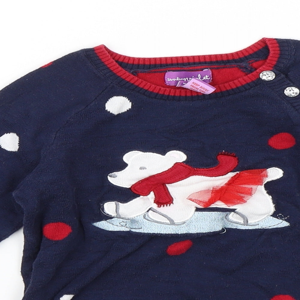 Shrinking Violet Girls Blue Polka Dot  Pullover Jumper Size 4-5 Years  - Polar Bear