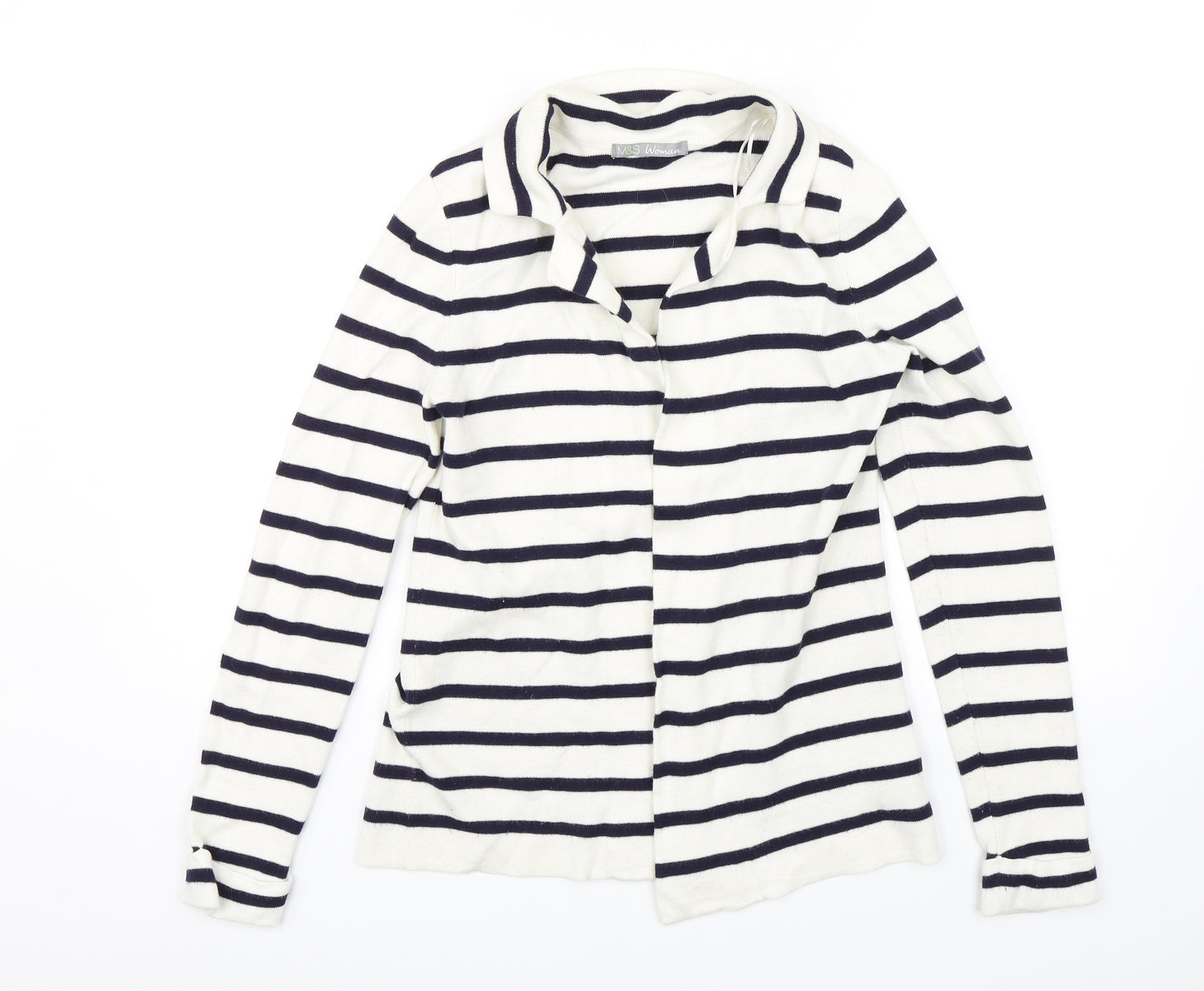 M&S Womens White Striped  Jacket  Size 10
