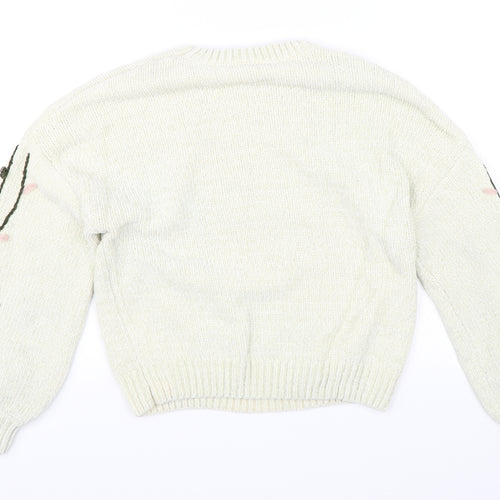 Alya Womens White Floral  Pullover Jumper Size M