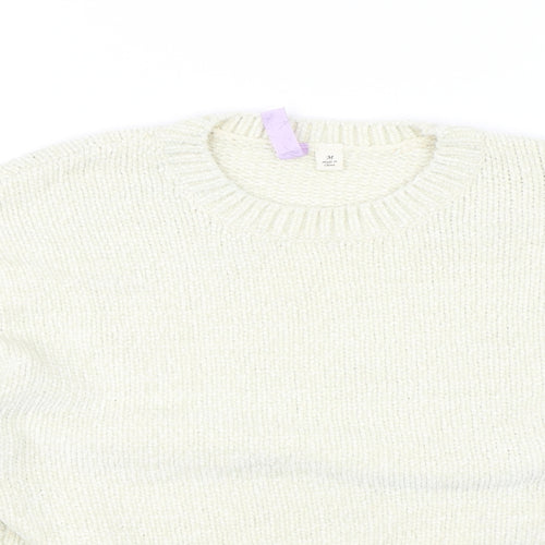Alya Womens White Floral  Pullover Jumper Size M