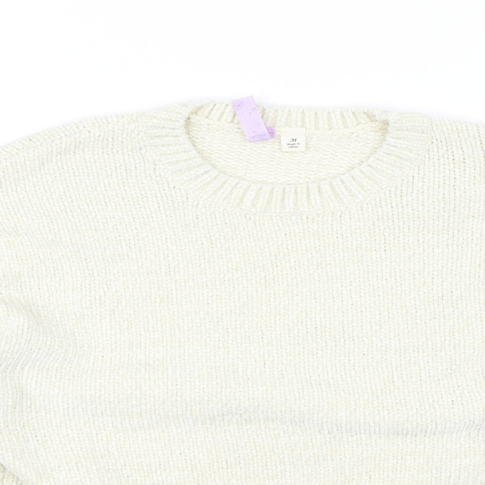Alya Womens White Floral  Pullover Jumper Size M