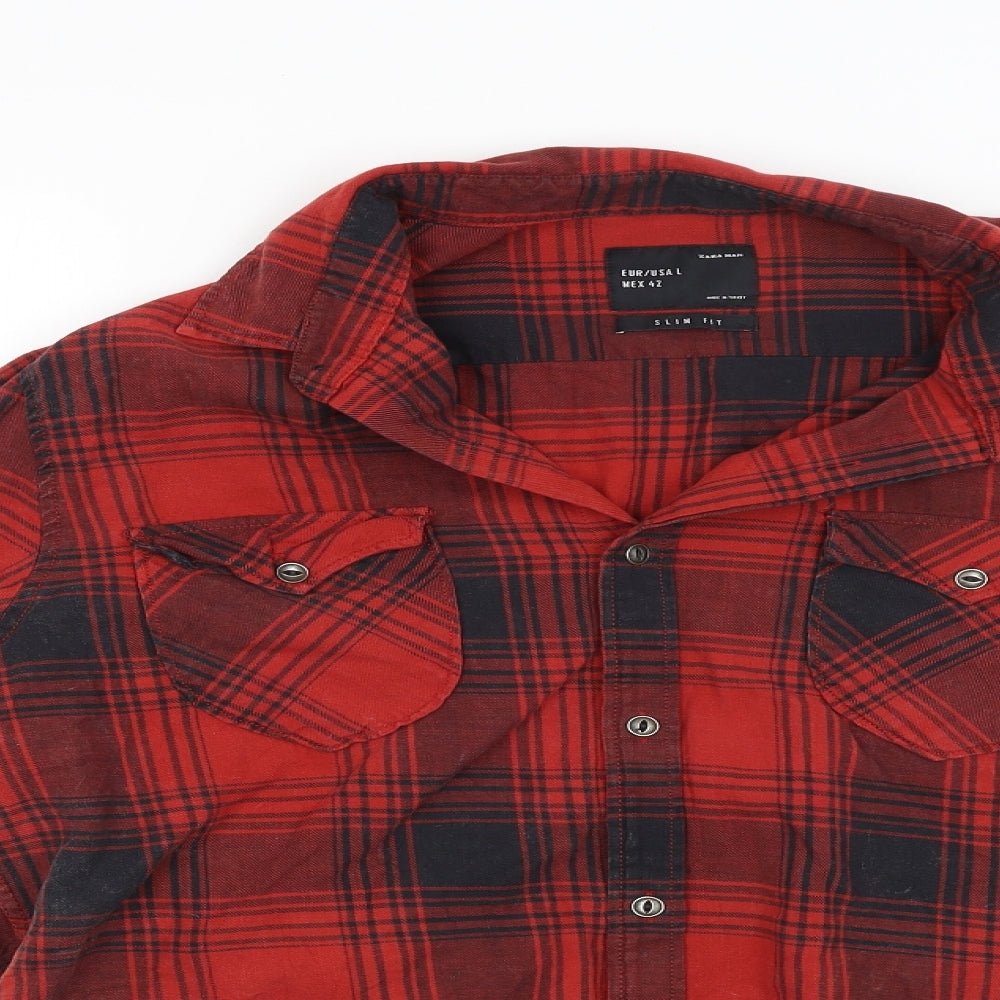zara man Mens Red Check   Button-Up Size L