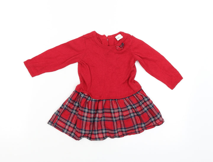 H&M Girls Red Jumper Dress Size 3-6 Months