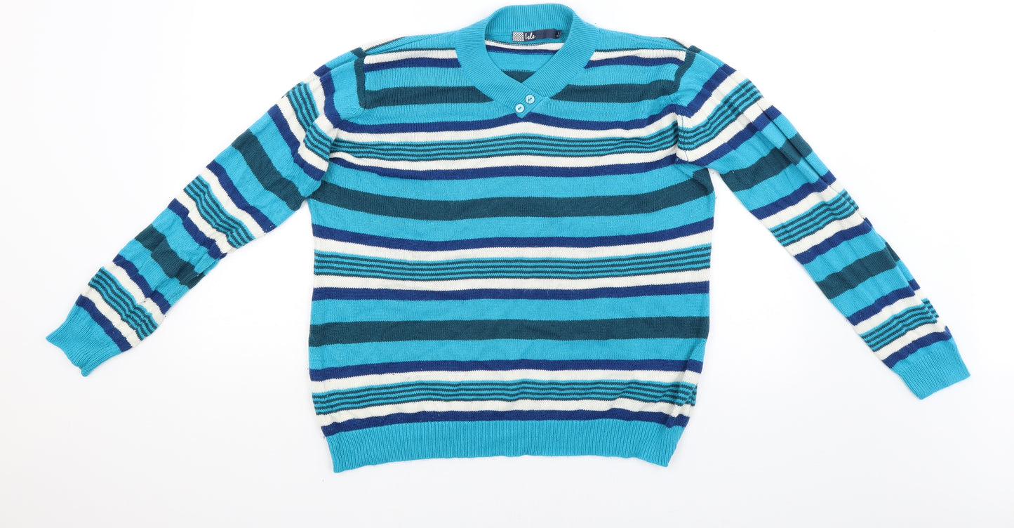 isle Womens Blue Striped  Pullover Jumper Size L