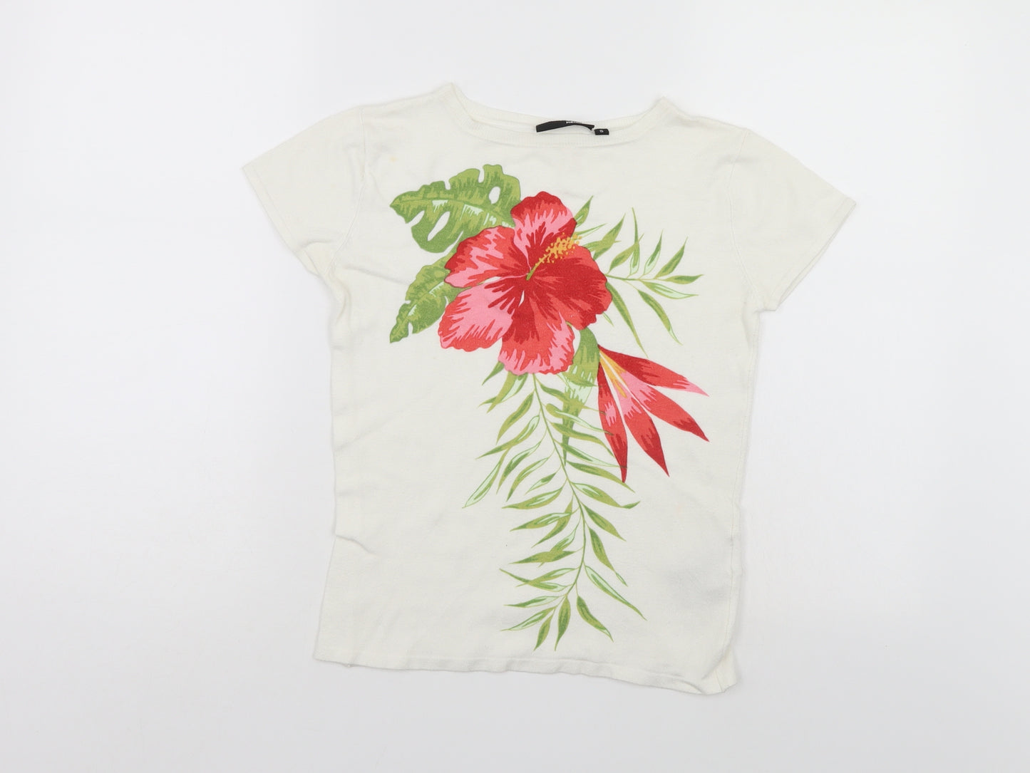 Hennes Womens White Floral   T-Shirt Size S