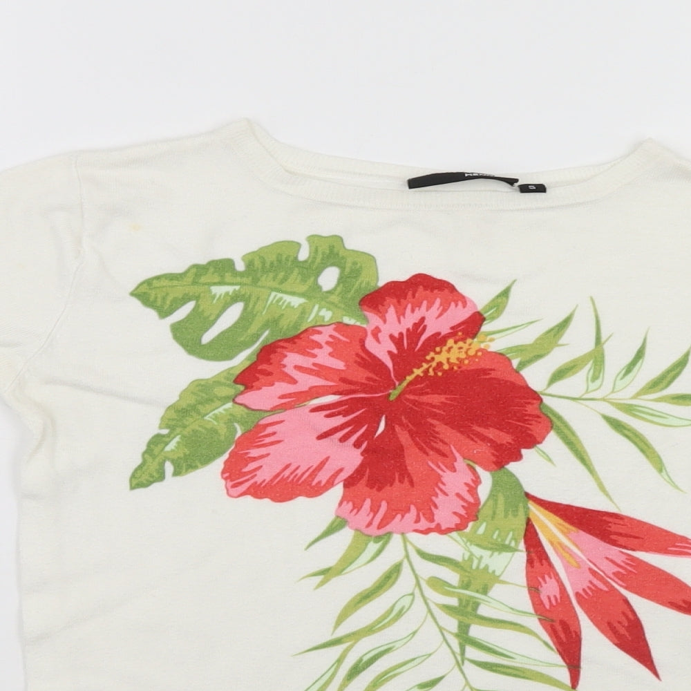 Hennes Womens White Floral   T-Shirt Size S