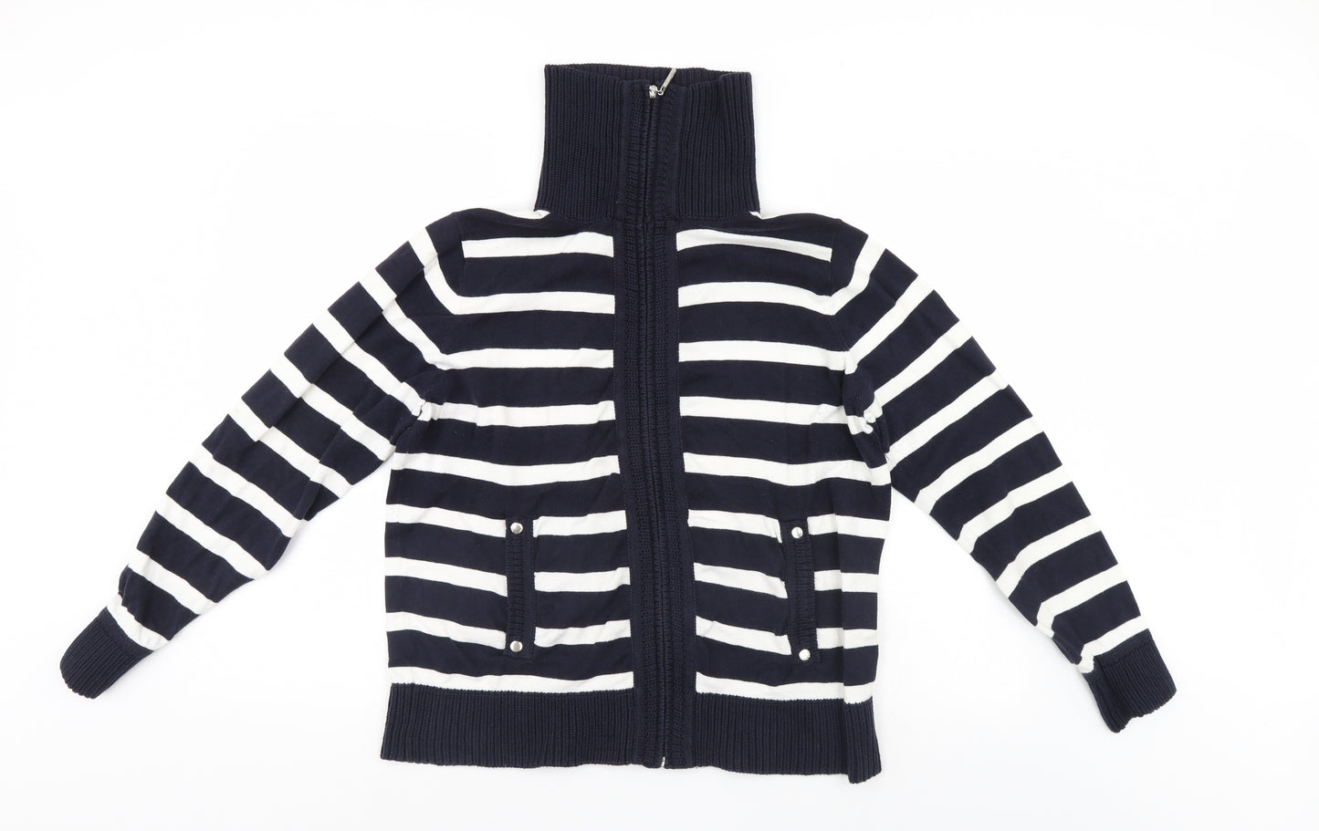 Maine Womens Blue Striped  Full Zip Jumper Size 16