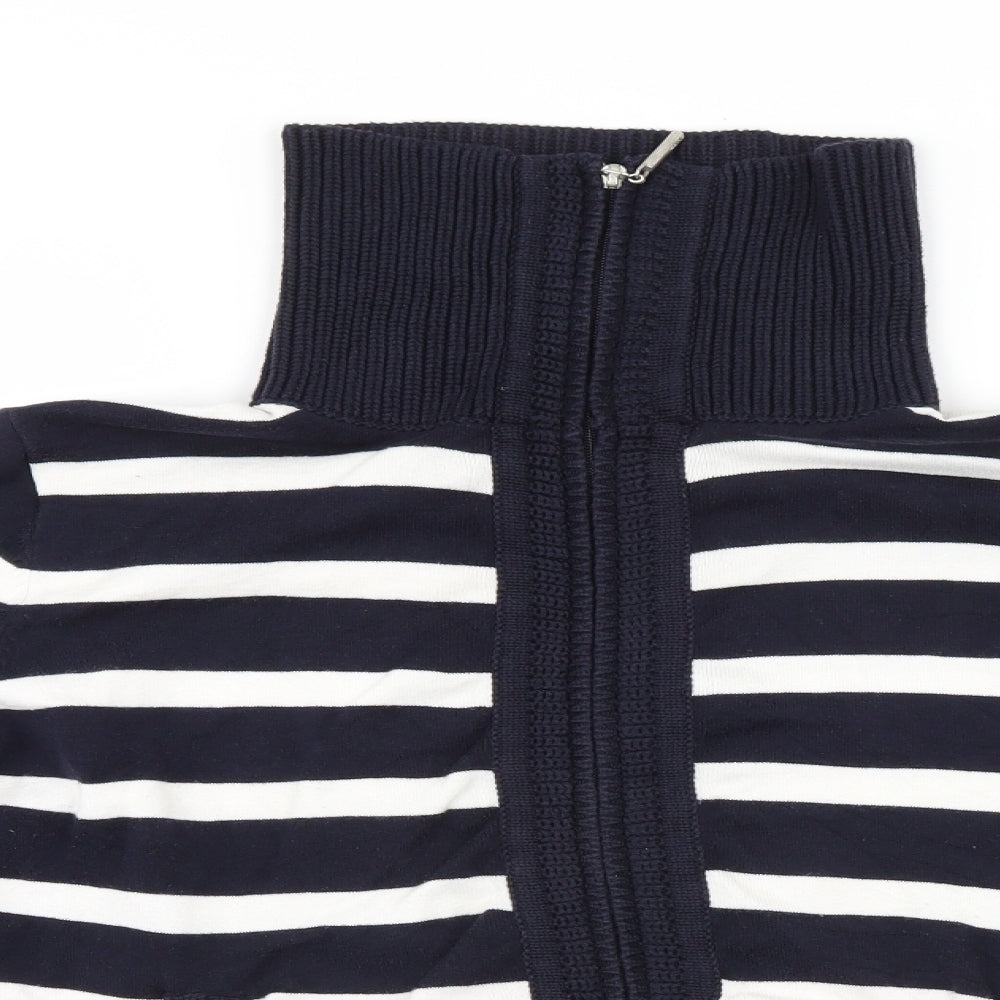 Maine Womens Blue Striped  Full Zip Jumper Size 16