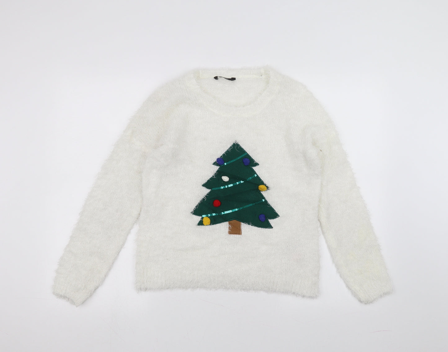George Girls White  Knit Pullover Jumper Size 11-12 Years  - christmas