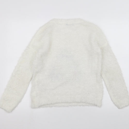 George Girls White  Knit Pullover Jumper Size 11-12 Years  - christmas