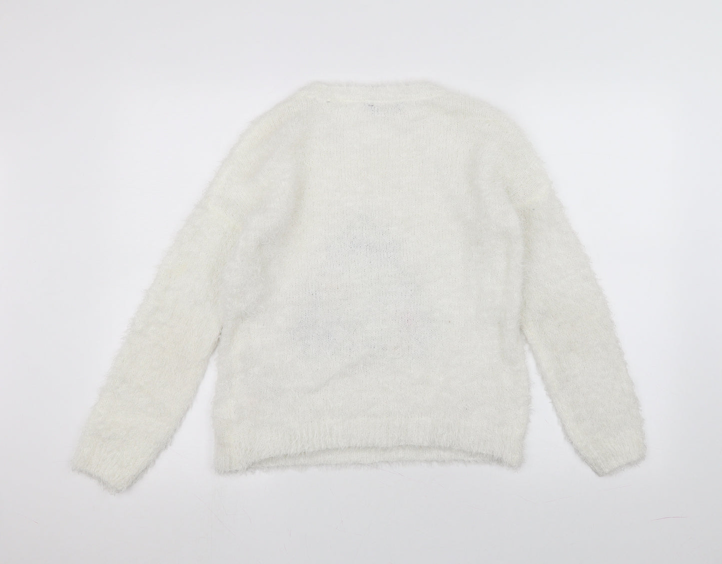 George Girls White  Knit Pullover Jumper Size 11-12 Years  - christmas