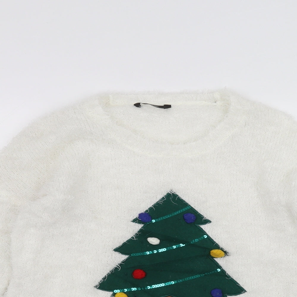 George Girls White  Knit Pullover Jumper Size 11-12 Years  - christmas