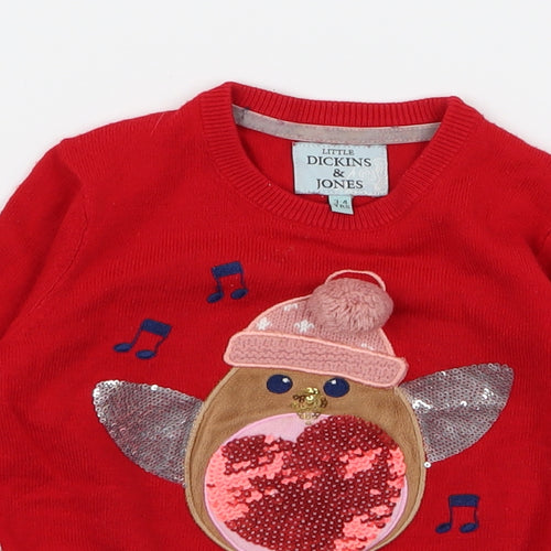 Little Dickins and Jones Boys Red  Rayon Pullover Jumper Size 3 Years  - CHRISMTAS
