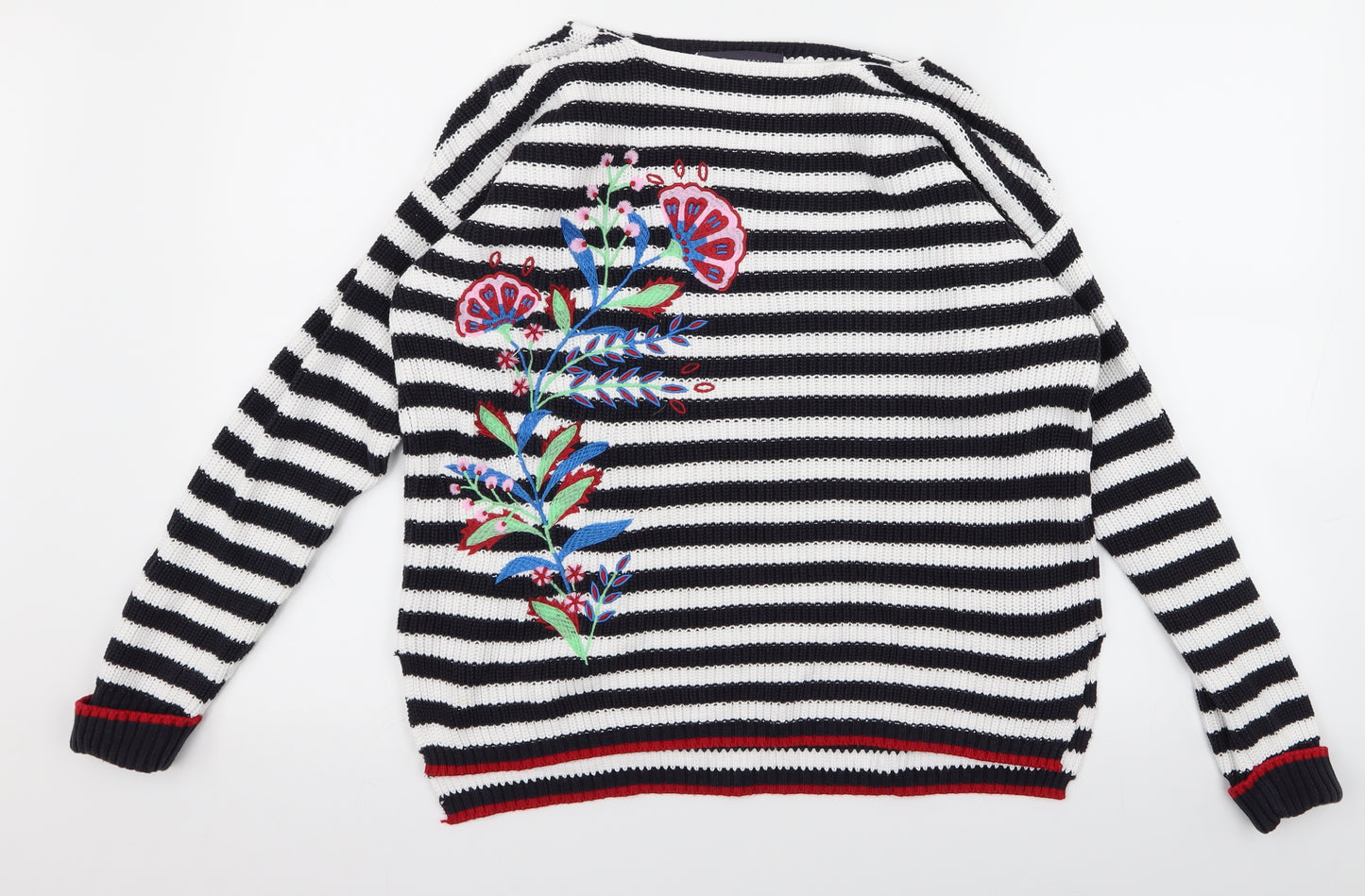 m&s Womens White Striped  Pullover Jumper Size M