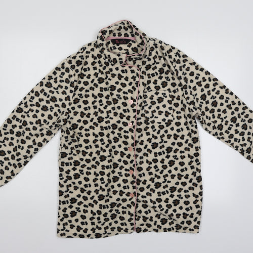 Love To Lounge Womens Beige Animal Print Fleece Kimono Pyjama Top Size 14