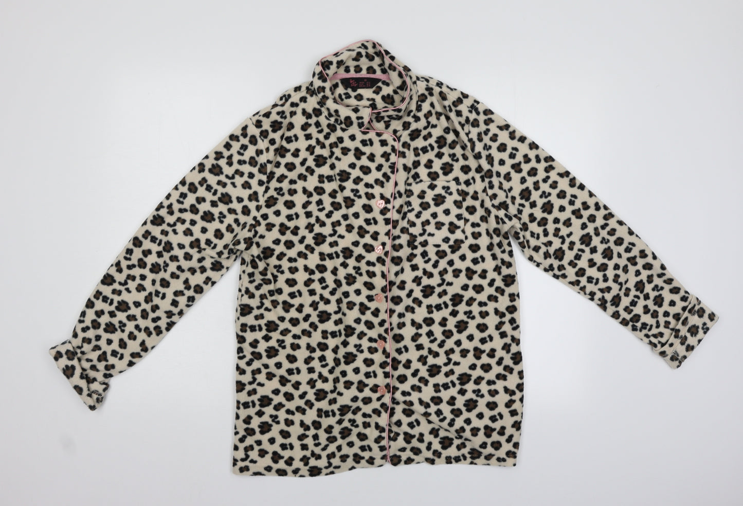 Love To Lounge Womens Beige Animal Print Fleece Kimono Pyjama Top Size 14