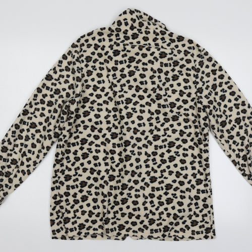Love To Lounge Womens Beige Animal Print Fleece Kimono Pyjama Top Size 14