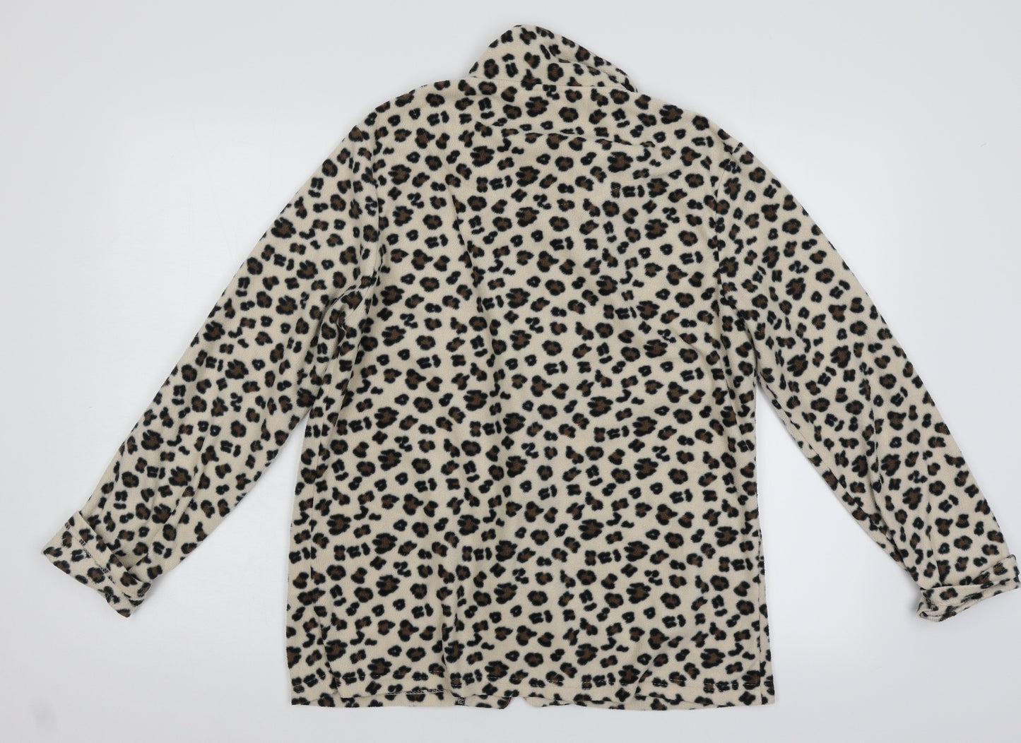 Love To Lounge Womens Beige Animal Print Fleece Kimono Pyjama Top Size 14