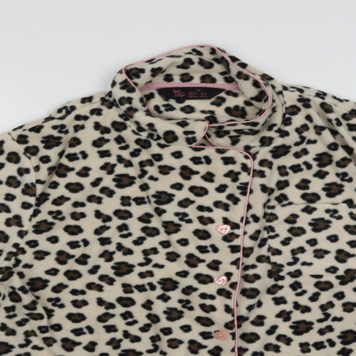 Love To Lounge Womens Beige Animal Print Fleece Kimono Pyjama Top Size 14