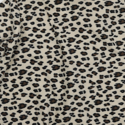 Love To Lounge Womens Beige Animal Print Fleece Kimono Pyjama Top Size 14