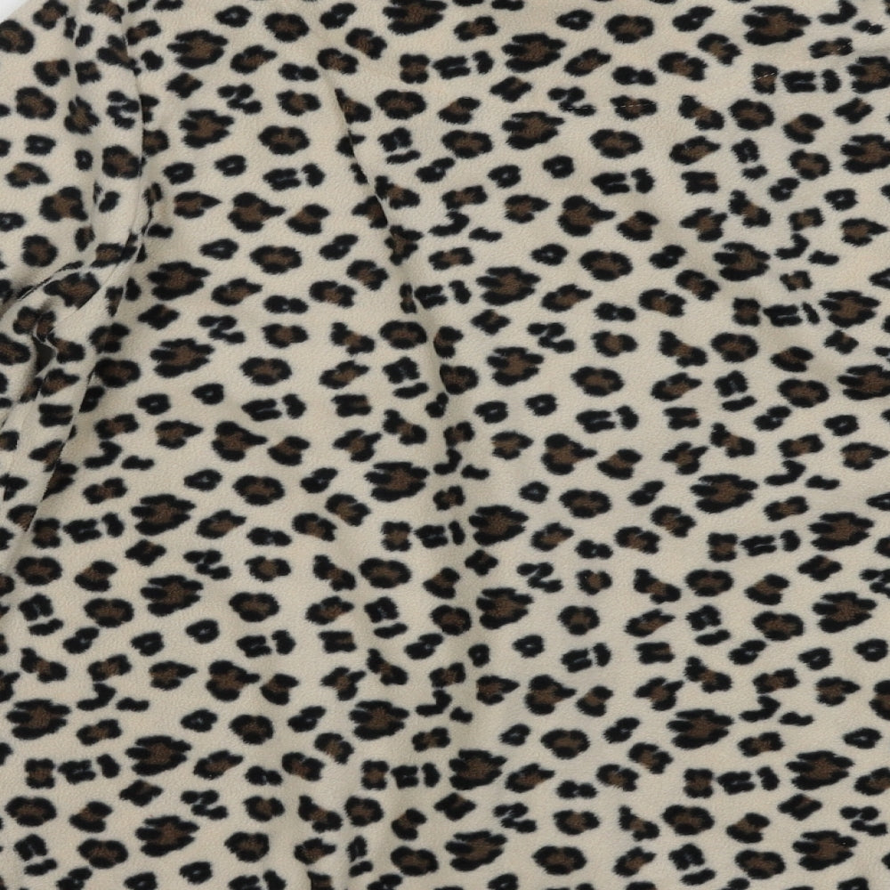 Love To Lounge Womens Beige Animal Print Fleece Kimono Pyjama Top Size 14