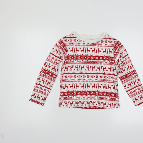 Preworn Boys Red Fair Isle  Pullover Jumper Size 6 Years