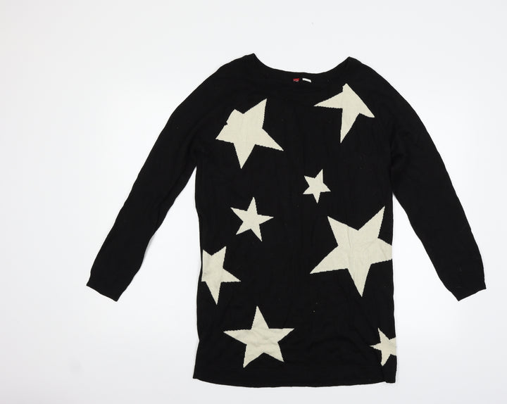 H&M Womens Black Geometric  Pullover Jumper Size 10