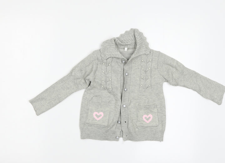 Preworn Girls Grey   Cardigan Jumper Size 3 Years