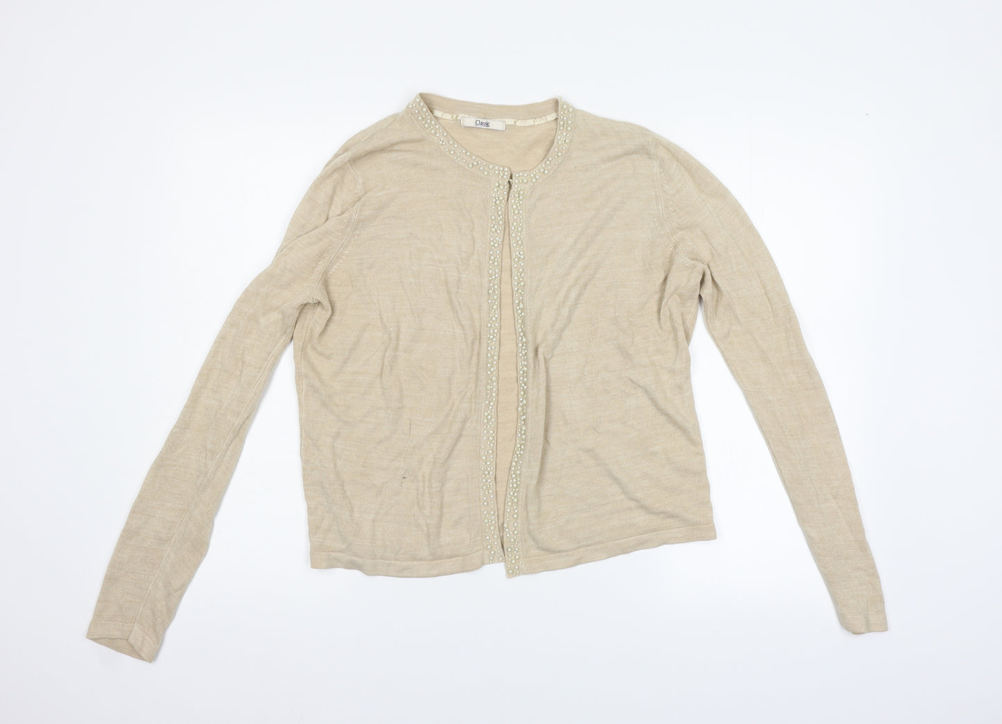 M&S Womens Beige   Cardigan Jumper Size 14  - Beaded
