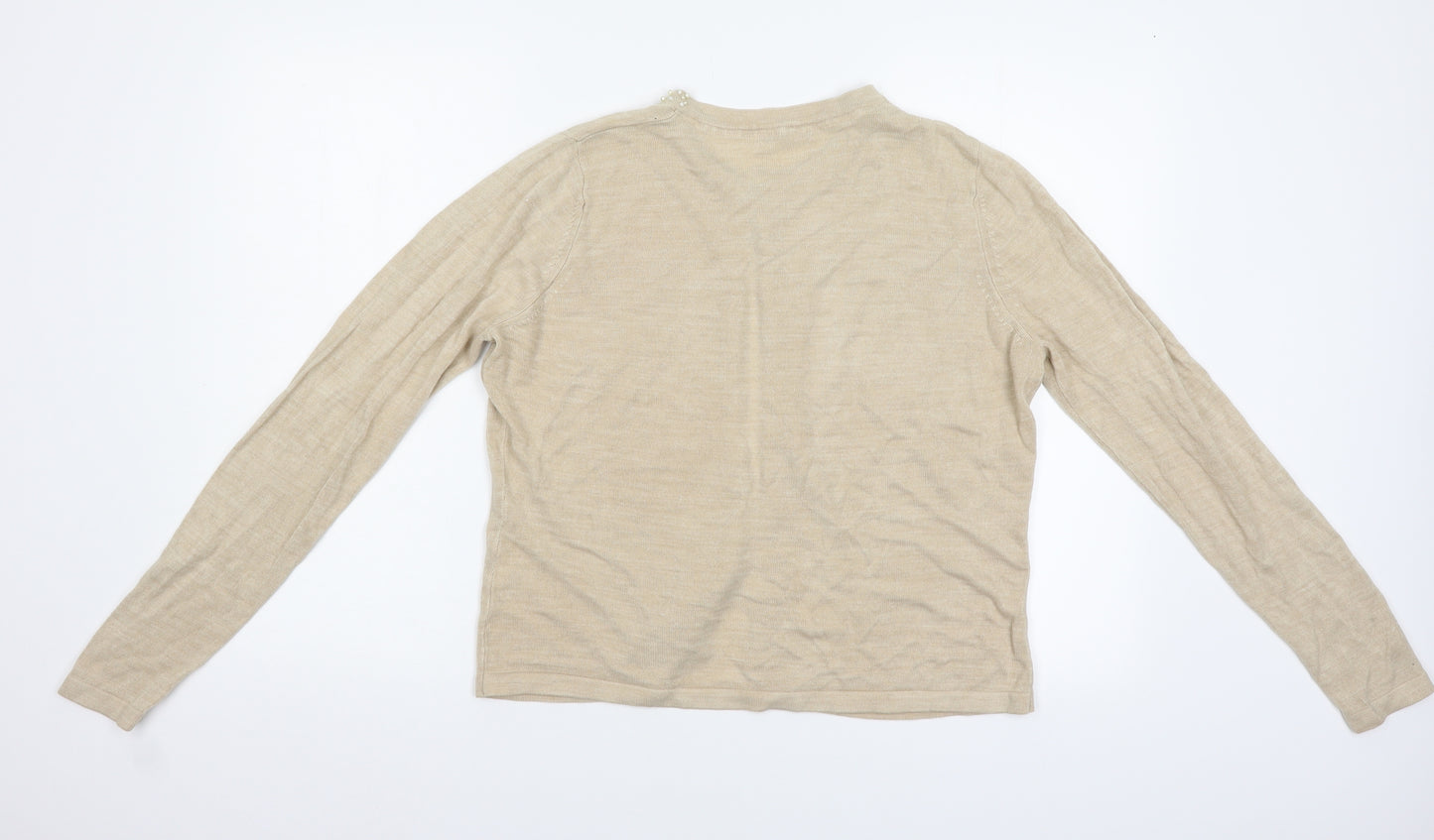 M&S Womens Beige   Cardigan Jumper Size 14  - Beaded