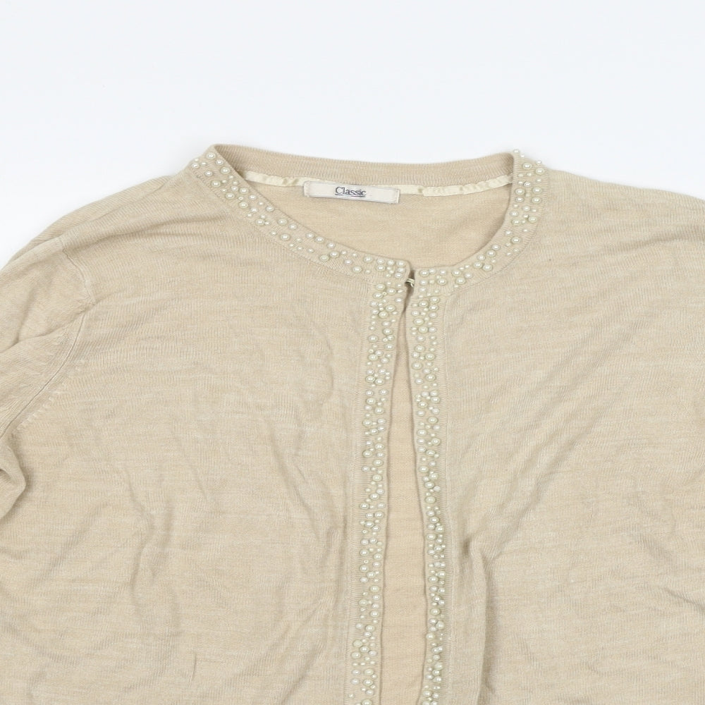 M&S Womens Beige   Cardigan Jumper Size 14  - Beaded