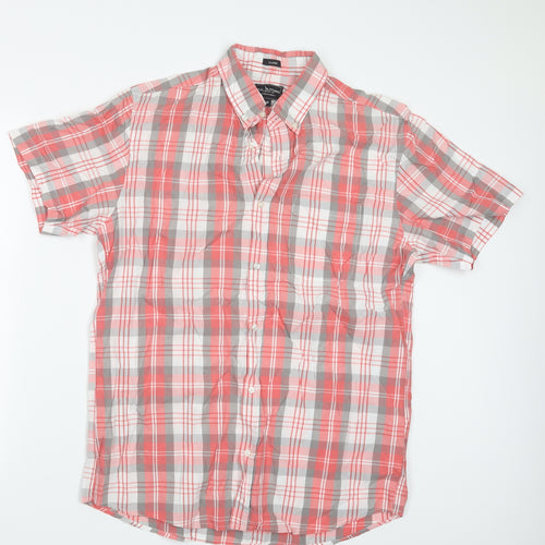 Real Clothing Mens Red Check   Button-Up Size M