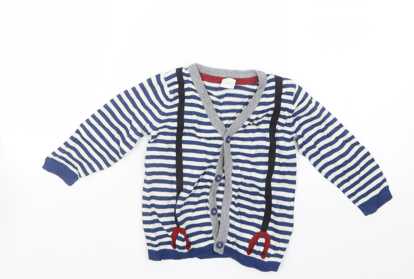 H&M Boys Blue Striped Knit Cardigan Jumper Size 9-12 Months