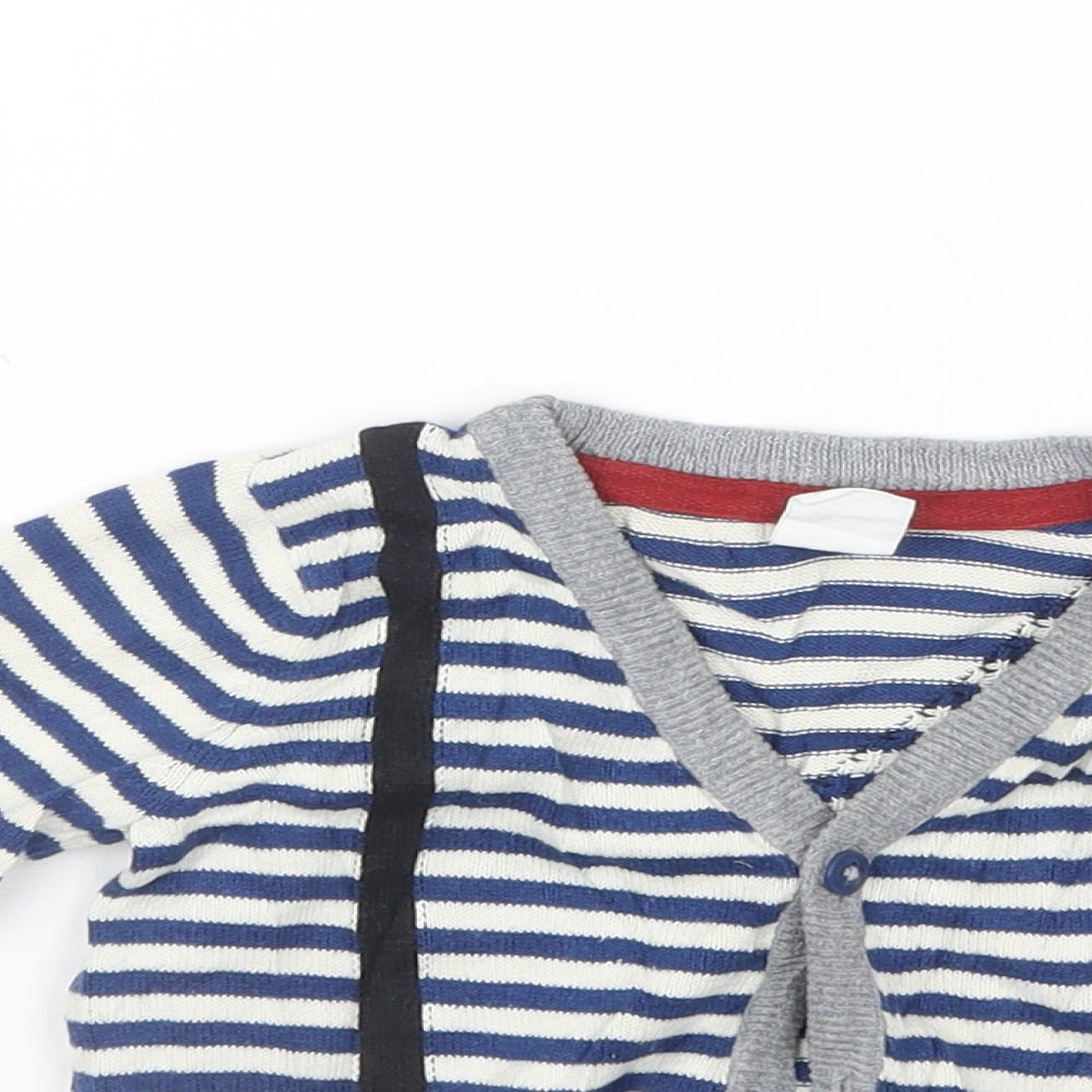 H&M Boys Blue Striped Knit Cardigan Jumper Size 9-12 Months