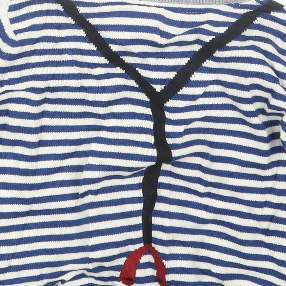 H&M Boys Blue Striped Knit Cardigan Jumper Size 9-12 Months