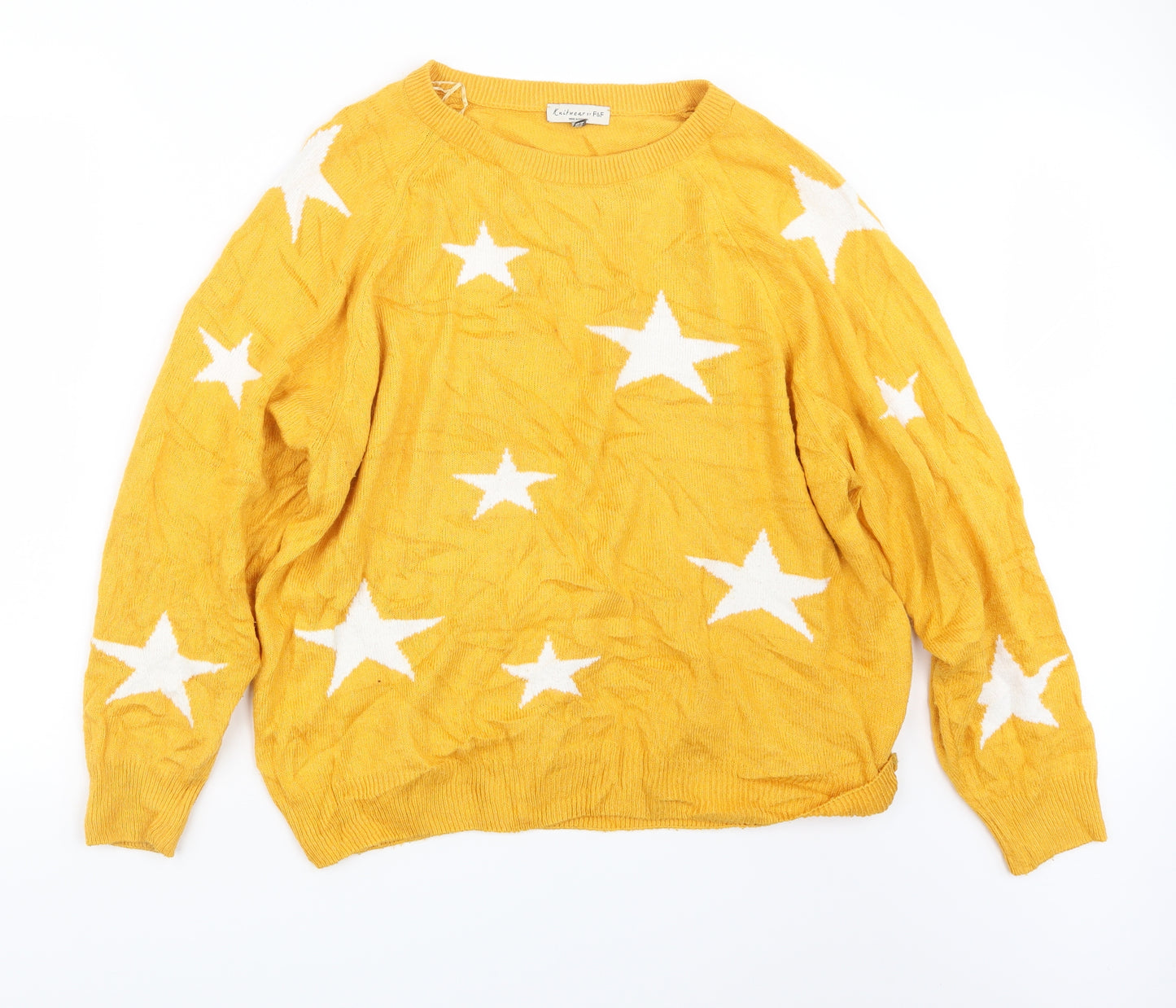 F&F Womens Yellow Geometric Knit Pullover Jumper Size 16