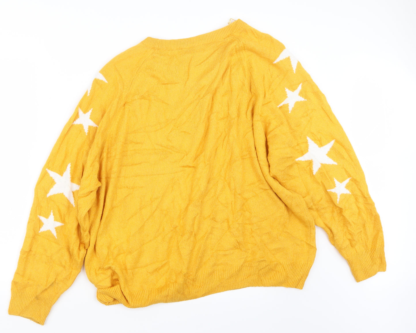 F&F Womens Yellow Geometric Knit Pullover Jumper Size 16