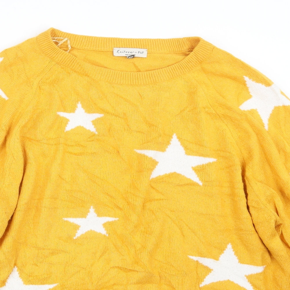 F&F Womens Yellow Geometric Knit Pullover Jumper Size 16