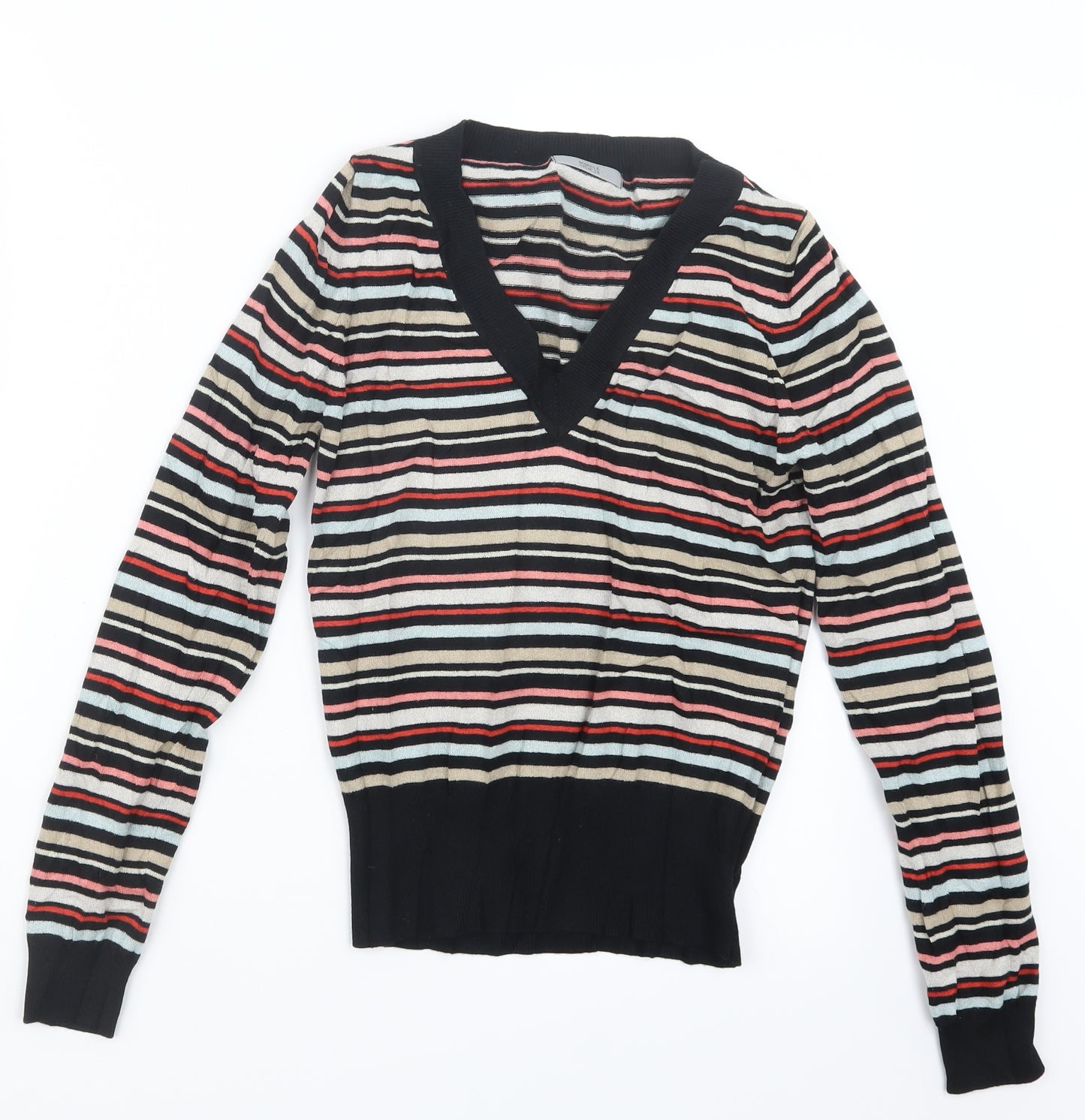 Marks and Spencer Womens Black Striped Knit Pullover Jumper Size 8