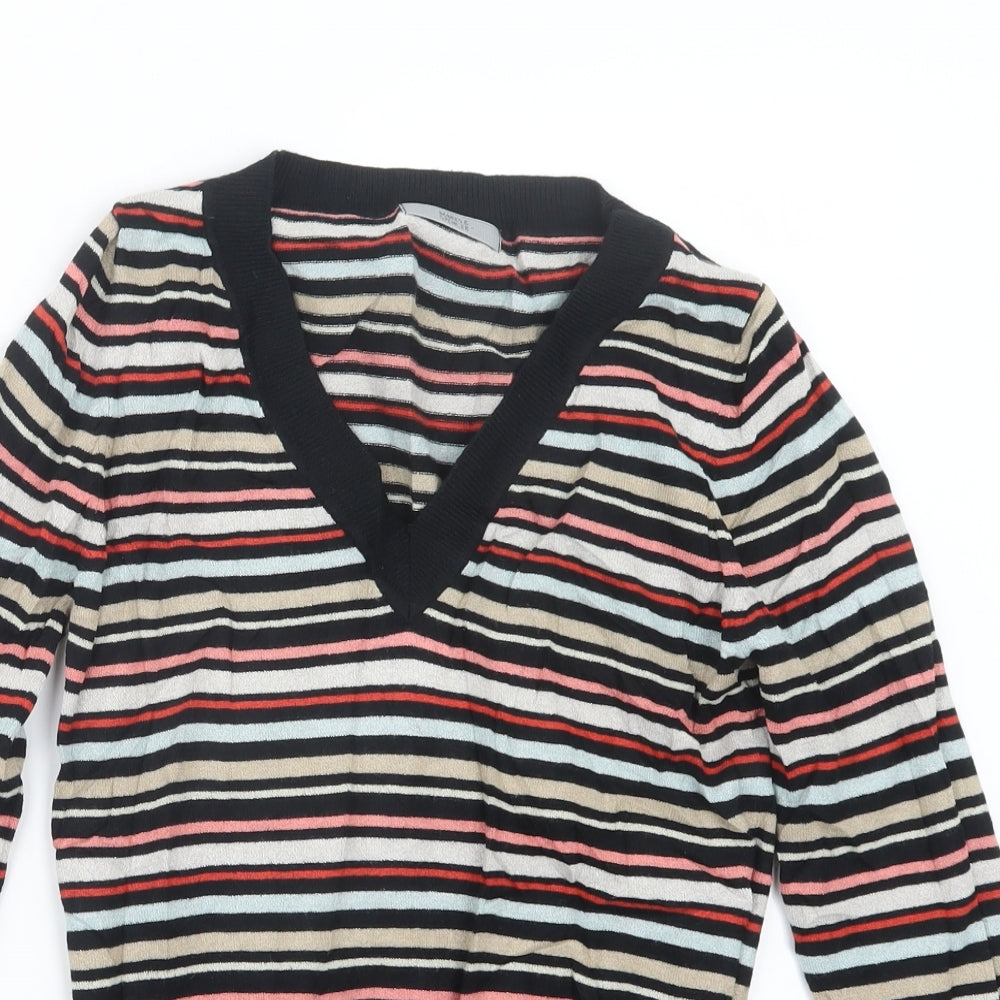 Marks and Spencer Womens Black Striped Knit Pullover Jumper Size 8