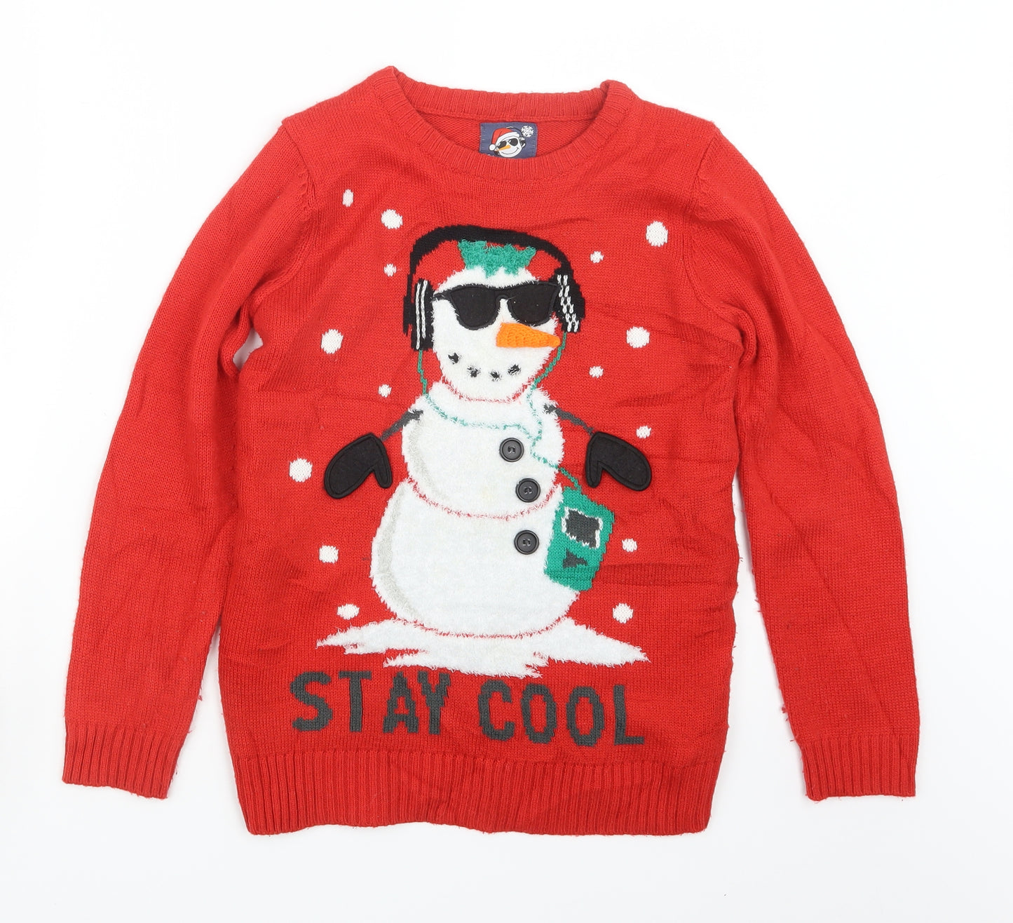 F&F Boys Red  Knit Pullover Jumper Size 10-11 Years  - Christmas