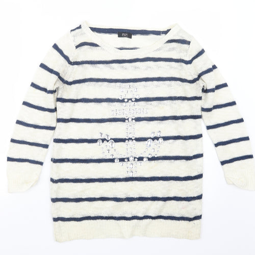 F&F Womens Blue Striped Knit Pullover Jumper Size 10