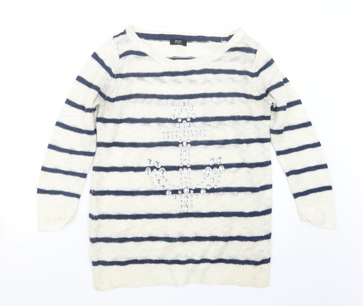 F&F Womens Blue Striped Knit Pullover Jumper Size 10
