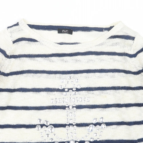 F&F Womens Blue Striped Knit Pullover Jumper Size 10